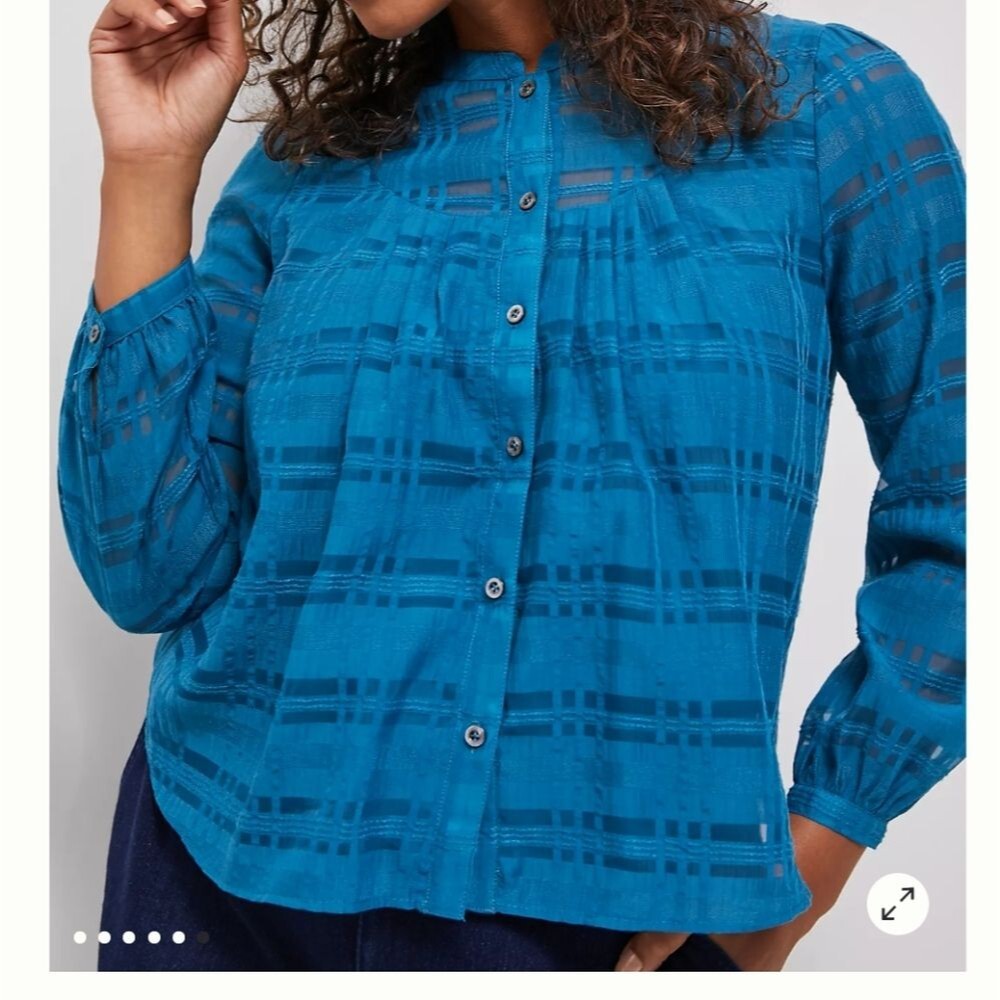 Current Air Button Front Round Neck Long Sleeve Blouse Women's Size 1X